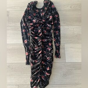 Zara size small Floral Black and Red Ruched Dress